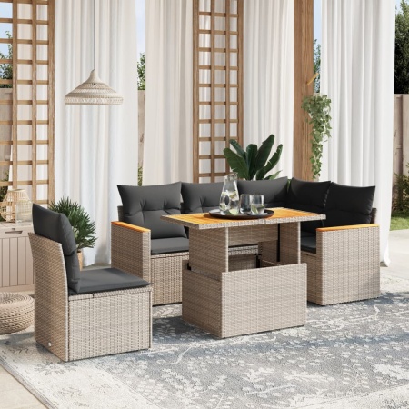 Set mobilier grădină cu perne, 6 piese, gri, poliratan