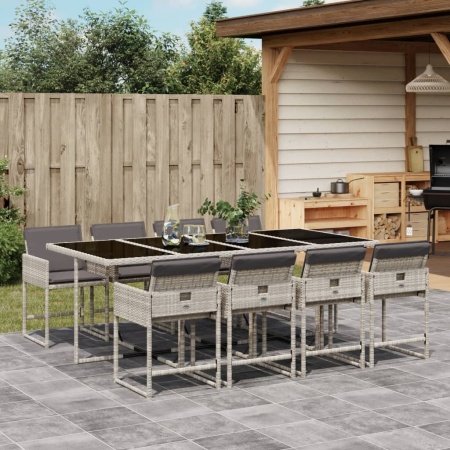 Set mobilier grădină cu perne, 9 piese, gri deschis, poliratan