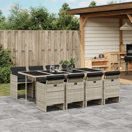 Set mobilier grădină cu perne, 9 piese, gri deschis, poliratan