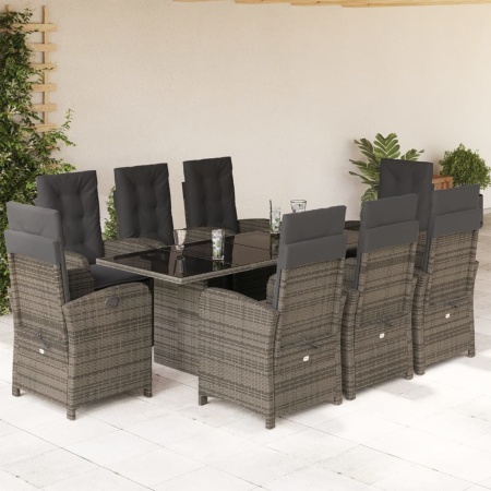 Set mobilier grădină cu perne, 9 piese, gri, poliratan