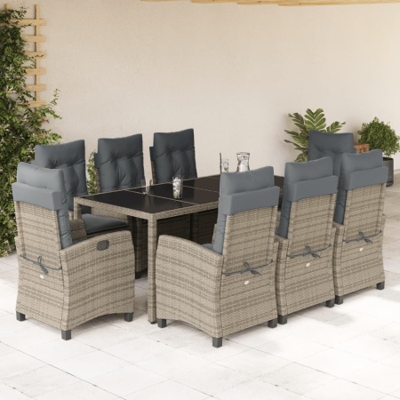 Set mobilier grădină cu perne, 9 piese, gri, poliratan