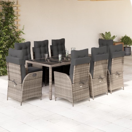 Set mobilier grădină cu perne, 9 piese, gri, poliratan