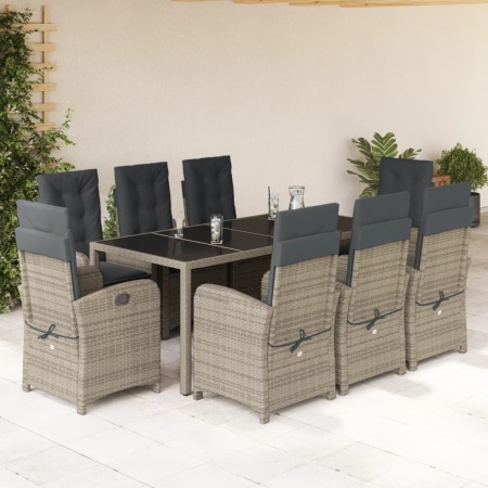 Set mobilier grădină cu perne, 9 piese, gri, poliratan
