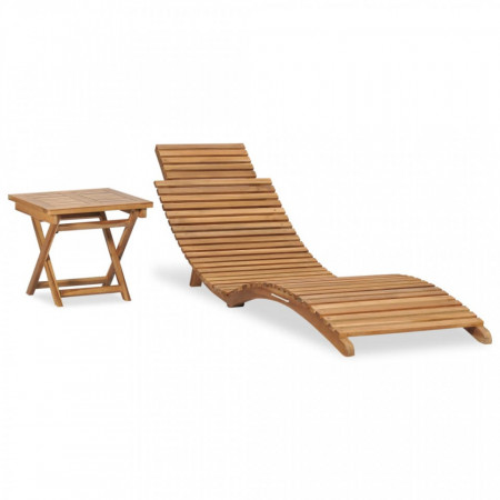 Șezlong de soare pliabil cu masă, lemn masiv de tec - Img 1
