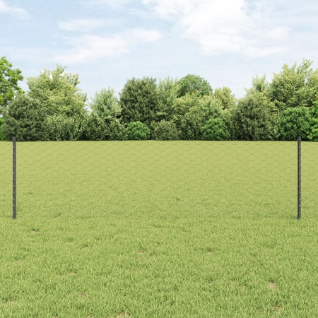 Stâlpi de Gard 11 buc Canale U Gri 60 cm Oțel, Gard Hexagonal Gri 0.6x25 m Oțel