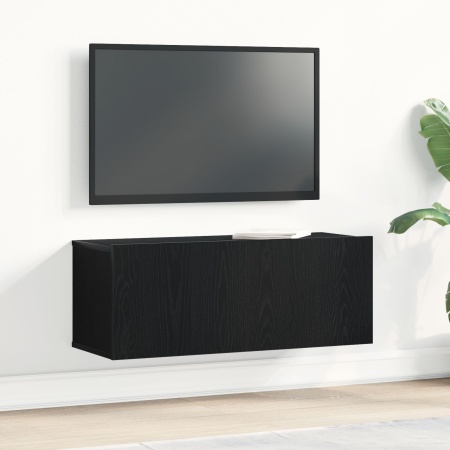 Stand TV Negru din Stejar 80x30x30 cm Fabricat din Lemn Fals