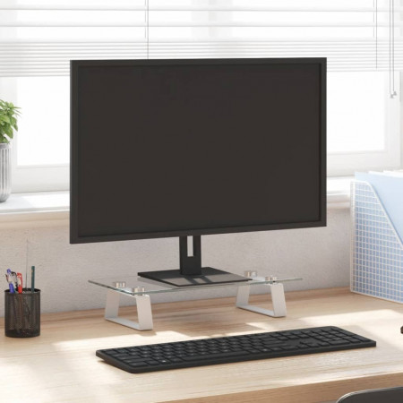 Suport de monitor, alb, 40x20x8 cm, sticlă securizată și metal