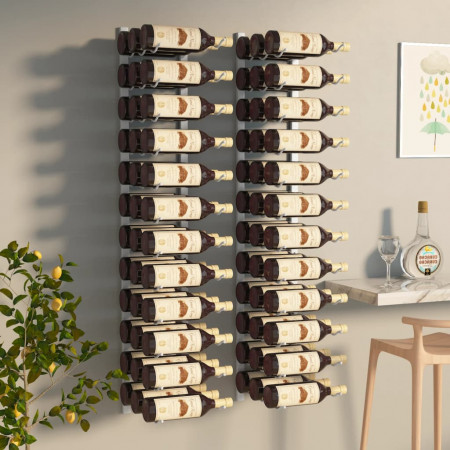Suport sticle vin montat pe perete 36 sticle, 2 buc. alb fier - Img 1