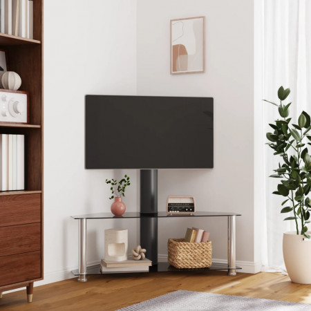 Suport TV de colț 2 niveluri pentru 32-70 inchi, negru/argintiu