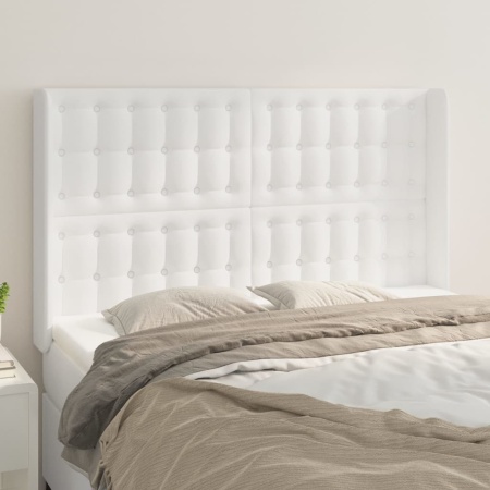 Tăblie de pat cu aripioare, alb, 147x16x118/128 cm, piele eco