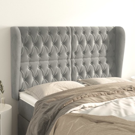 Tăblie de pat cu aripioare gri deschis 147x23x118/128cm catifea