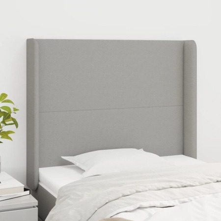 Tăblie de pat cu aripioare gri deschis 93x16x118/128 cm textil