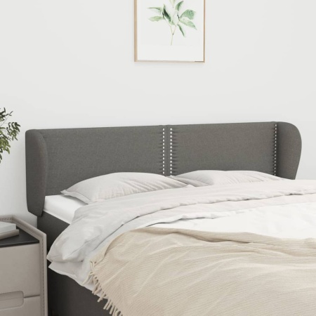 Tăblie de pat cu aripioare gri închis 147x23x78/88 cm textil