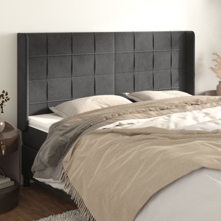 Tăblie de pat cu aripioare gri închis 183x16x118/128 cm catifea