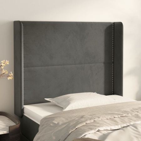 Tăblie de pat cu aripioare gri închis 93x16x118/128 cm catifea