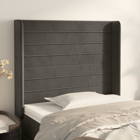 Tăblie de pat cu aripioare gri închis 93x16x118/128 cm catifea