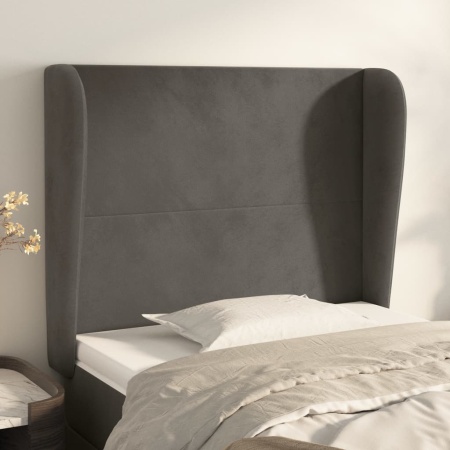 Tăblie de pat cu aripioare gri închis 93x23x118/128 cm catifea