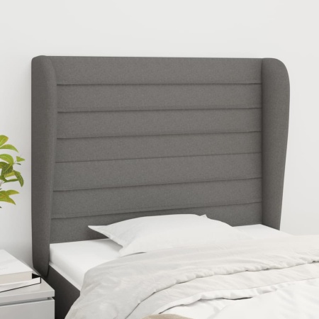 Tăblie de pat cu aripioare gri închis 93x23x118/128 cm textil