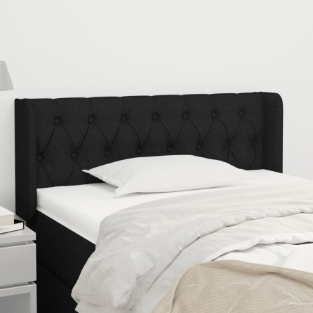 Tăblie de pat cu aripioare negru 103x16x78/88 cm textil