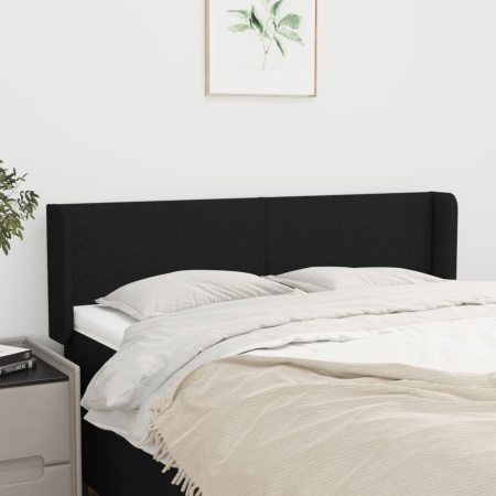 Tăblie de pat cu aripioare negru 147x16x78/88 cm textil