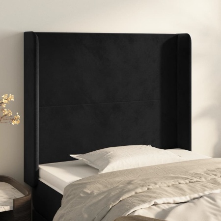 Tăblie de pat cu aripioare, negru, 83x16x118/128 cm, catifea