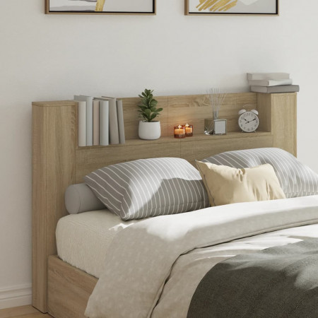 Tăblie de pat cu dulap și LED, stejar sonoma, 160x16,5x103,5 cm