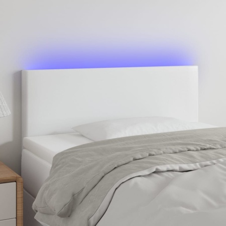 Tăblie de pat cu LED, alb, 90x5x78/88 cm, piele ecologică