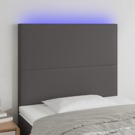 Tăblie de pat cu LED, gri, 90x5x118/128 cm, piele ecologică