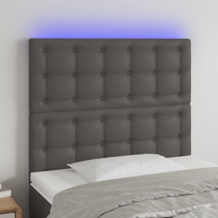 Tăblie de pat cu LED, gri, 90x5x118/128 cm, piele ecologică