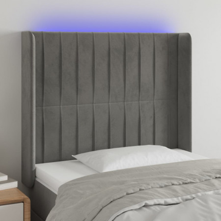Tăblie de pat cu LED, gri deschis, 103x16x118/128 cm, catifea