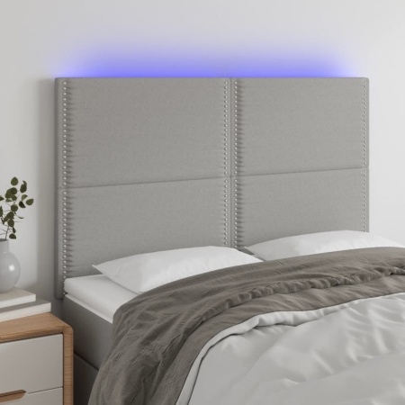 Tăblie de pat cu LED, gri deschis, 144x5x118/128 cm, textil