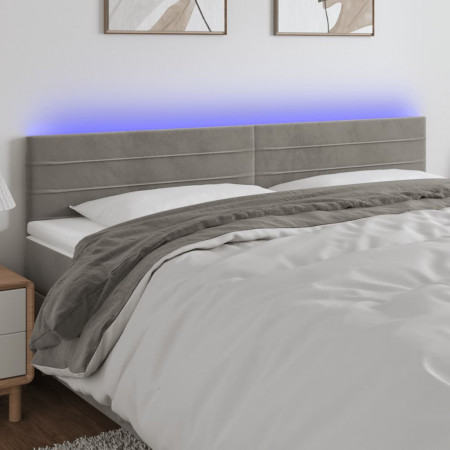 Tăblie de pat cu LED, gri deschis, 200x5x78/88 cm, catifea
