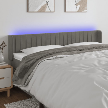 Tăblie de pat cu LED, gri deschis, 203x16x78/88 cm, catifea