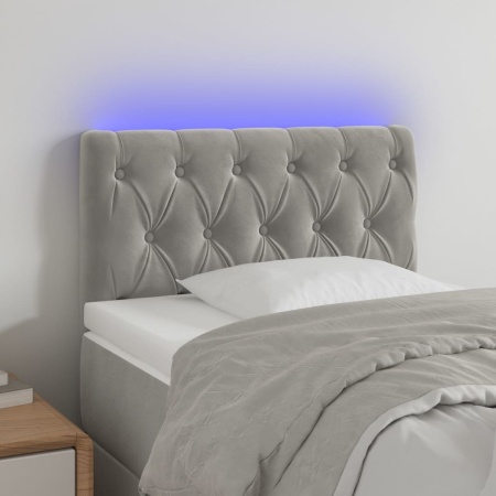 Tăblie de pat cu LED, gri deschis, 80x7x78/88 cm, catifea