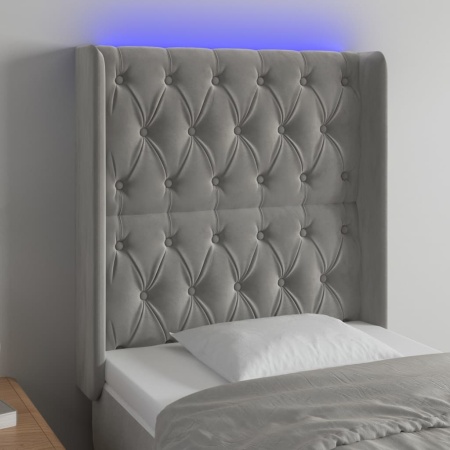 Tăblie de pat cu LED, gri deschis, 83x16x118/128 cm, catifea