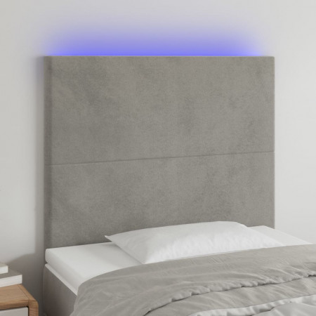 Tăblie de pat cu LED, gri deschis, 90x5x118/128 cm, catifea