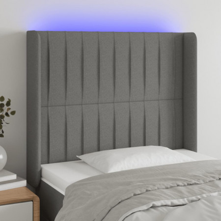 Tăblie de pat cu LED, gri închis, 103x16x118/128 cm, textil - Img 1
