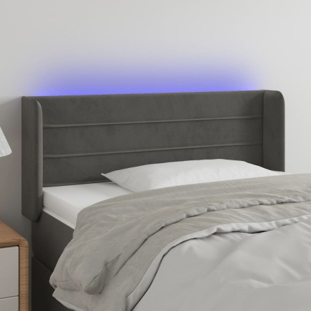 Tăblie de pat cu LED, gri închis, 103x16x78/88 cm, catifea