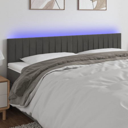 Tăblie de pat cu LED, gri închis, 200x5x78/88 cm, catifea