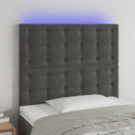 Tăblie de pat cu LED, gri închis, 80x5x118/128 cm, catifea