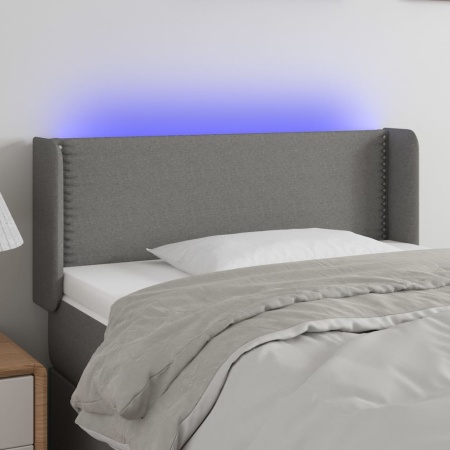 Tăblie de pat cu LED, gri închis, 83x16x78/88 cm, textil