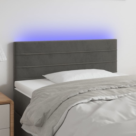 Tăblie de pat cu LED, gri închis, 90x5x78/88 cm, catifea