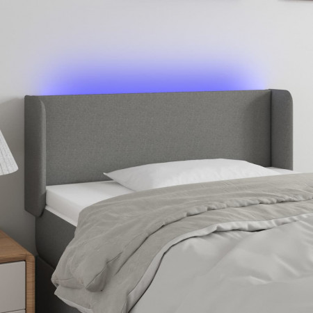 Tăblie de pat cu LED, gri închis, 93x16x78/88 cm, textil - Img 1