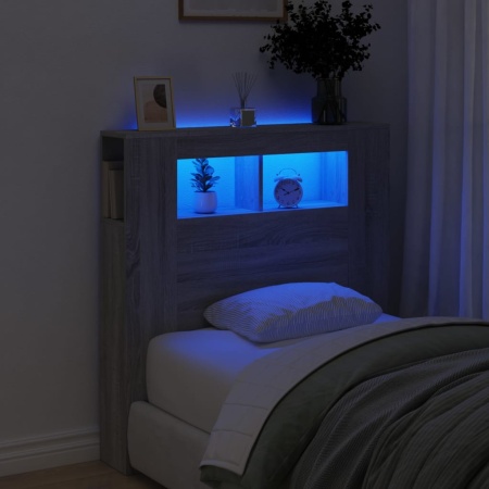 Tăblie de pat cu LED, gri sonoma, 100x18,5x103,5 cm, lemn
