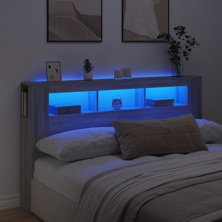 Tăblie de pat cu LED, gri sonoma, 160x18,5x103,5 cm, lemn