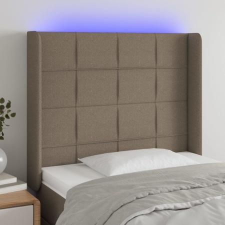 Tăblie de pat cu LED, gri taupe, 83x16x118/128 cm, textil