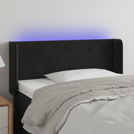 Tăblie de pat cu LED, negru, 103x16x78/88 cm, catifea