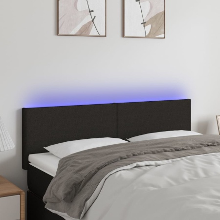 Tăblie de pat cu LED, negru, 144x5x78/88 cm, textil