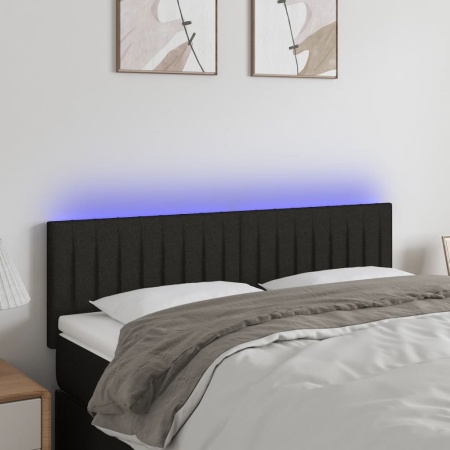 Tăblie de pat cu LED, negru, 144x5x78/88 cm, textil