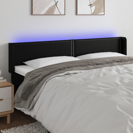 Tăblie de pat cu LED, negru, 163x16x78/88 cm, piele ecologică